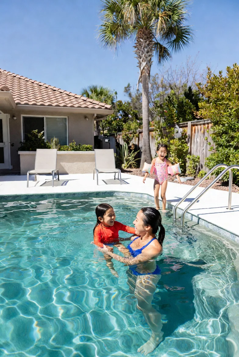 Family enjoying their pool